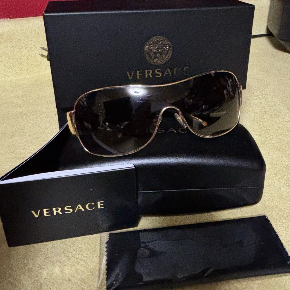 Versace Gold Frame Brown Shield Sunglasses